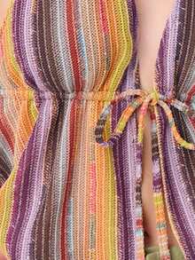 Nöista 多色针织竖条纹露背上衣，深V领口，正面系带设计。适合春季、夏季、波西米亚风、节日、海滩穿着。 - 彩色 - 查看 8