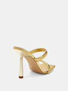 Glitzique Giày Sandal Nữ Cao Gót Thời Trang Mũi Vuông Màu Trơn - Vàng - Xem 9