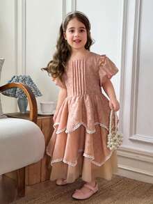 DAZY Young GirlRound Neck Princess Style Party Birthday Dress - Yellow - View 1