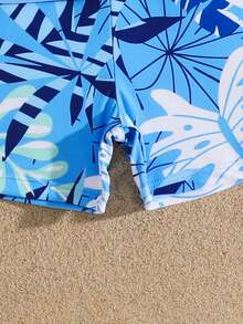 2pcs Boys Swimwear Set,Long Sleeve Surf Graphic Rashguard Top & Palm Leaf Print Swim Trunks,Kids Swim Suit For Summer,Beach,Holiday,Pool Party Outfit - Multicolor - View 7