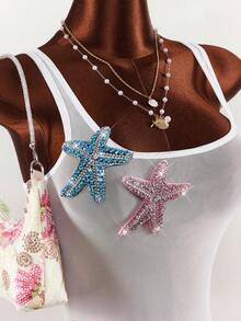 Amplova Beach Vacation Outfit - 3D Star Decor Mesh Tank Top & Colorful Striped Shorts Set For Women Two Piece Spring Set Festival Two Piece Outfit Summer 2 Piece Set Beach 2 Piece Set - Multicolor - View 5