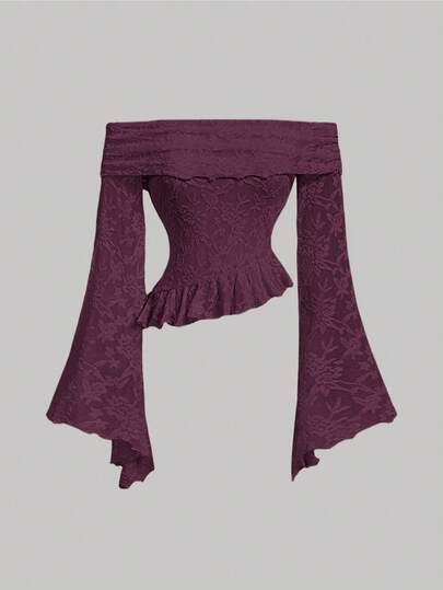 SHEIN MOD ملابس علوية نسائية بأكمام جرس وكشكشة على الكتف وذيل مزين بالدانتيل، طراز كلاسيكي، مناسبة للحفلات