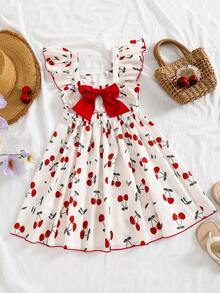 Emery Rose Kids Emery Rose Kids 少女休闲可爱迷你爱心、迷你樱桃印花、简约荷叶边下摆连衣裙，适合夏季、休闲假期、海滩周末，可爱夏日穿搭，少女夏季单品，韩版风格，海滩模式开启，夏季外出单品，夏季服装，白色连衣裙，舞会礼服，女士连衣裙，白色连衣裙，粉色连衣裙，毕业礼服，舞会礼服，樱桃连衣裙，可爱樱桃连衣裙，少女连衣裙，樱桃婴儿服装，少女樱桃连衣裙 - 粉色 - 查看 4
