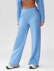 Denimoi Tie Waist Low Rise Staright Leg Waffle Pants Casual Outfits Loungewear Sexy Bottoms Airport - Blue - View 5