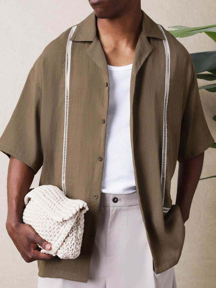 Button Down Shirt With Ladder Trim