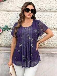 Miaspire Áo kiểu nữ cỡ lớn tay ngắn in hoa, thích hợp mặc đi nghỉ mát mùa hè, du lịch, đơn giản và thời trang cho mặc hàng ngày, nghỉ xuân, kỳ nghỉ, đi chơi, mẫu mới 2026, đơn giản và thời trang cho mặc hàng ngày, áo màu tím. - Màu tím - Xem 3