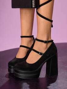 CUCCOO LuxiPop Giày cao gót đế dày màu đỏ rượu vang dành cho nữ, kiểu dáng mùa xuân, dự tiệc Phục sinh, dạ hội và Giáng sinh. - màu đen - Xem 9