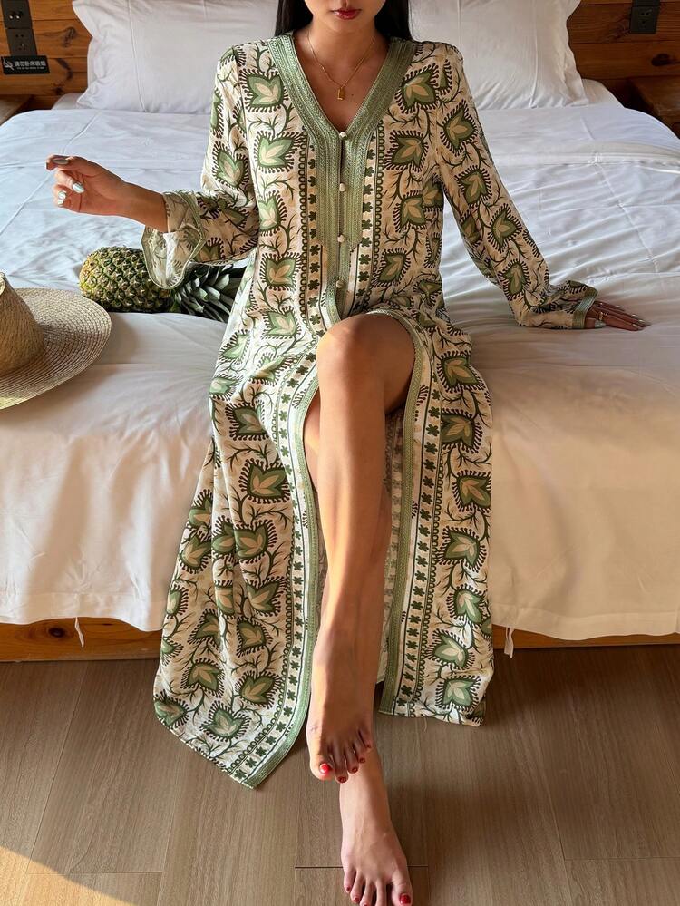 Floral All-Over Print Loose Women Robe
