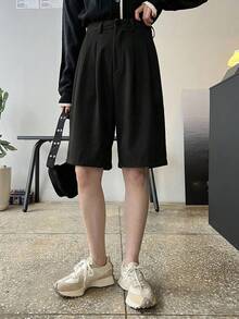 DAZY 女士宽松商务休闲百慕大短裤 夏季 - 黑色 - 查看 3