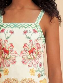 Travachic KIDS Đầm không tay in hoa thanh lịch, thoải mái cho bé gái tuổi teen, thích hợp cho kỳ nghỉ. - Màu be - Xem 3