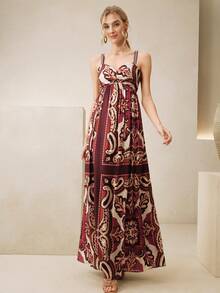 Anewsta 优雅印花弹力吊带连衣裙，法式碎花连衣裙，度假风情 - 彩色 - 查看 5