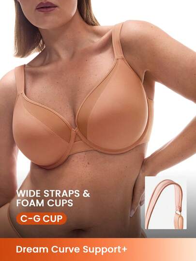 LUVLETTE Plus Dream Curve Support +Smooth Full Coverage Support Wide Strap Push Up T-Shirt Earth Tones Basic Bra