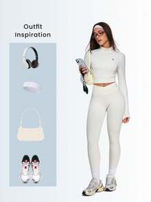 Eassivo Eassivo 女士运动上衣 新款时尚露背瑜伽长袖修身运动上衣 适合户外普拉提训练 - 米色 - 查看 3