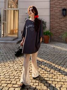 DAZY Women's Lace Patchwork Design Flared Leg Pants - White - View 7