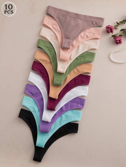 10件/套无缝多色女士内裤，舒适无缝丁字裤，适合日常穿着