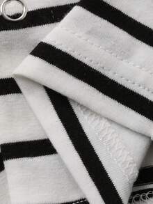 DAZY Bộ áo liền quần không tay cổ chữ V kẻ sọc thoải mái kiểu Hàn Quốc cho bé gái, thích hợp cho mùa hè. - Đen và trắng - Xem 6