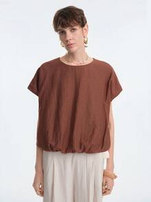 SHEIN Stylify 女士花卉花蕾优雅度假休闲舒适亚麻衬衫，适合办公室和日常穿着 - 棕色 - 查看 3