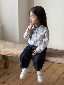 DAZY Toddler Girls' Plaid Long Sleeve Top, Korean Style - Blue - View 7