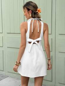 Serisse 女士休闲露背无袖牛仔衬衫 - 藍色 - 查看 2