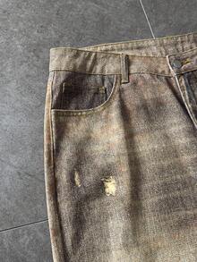 ROMWE MEN Street Life Jeans casuales con bolsillo con gráfico de ángel y desgastados para hombres - Marrón - Ver 5