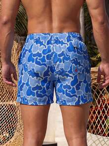Manfinity VDAYZ Men's Casual Camouflage Print 2 Pockets With Lining Breathbale Beach Shorts, Holiday - Blue - View 2