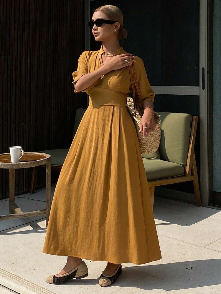 Women's Elegant Solid Color Mid-Length Dress, Summer, Wedding Guest Dress Women Dress Sundress