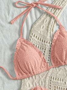 Vivid Eden Women's Solid Color Textured Swimwear Set For Vacation & Beach - Orange - View 5