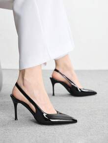 CUCCOO BIZCHIC 女士鞋履春秋新款法式尖头低帮性感派对约会鞋露跟细高跟女鞋 - 黑色 - 查看 6