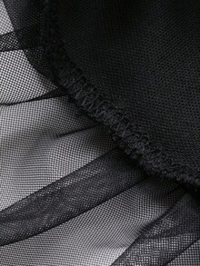 FRIFUL Women's Solid Color Elastic Waist Mesh Patchwork Loose Pants - Black - View 7