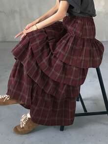 FRIFUL Women's Casual Commuter Plaid Layered Long Skirt - Multicolor - View 6