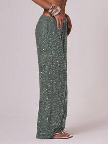 Musera Resort Pantalon large à cordon de serrage avec paillettes scintillantes. Couvre-maillot de bain pour vacances, voyages d'été et plage. Terra Sol Printemps - Vert - Voir 3