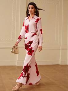 ZEYLAH Camisa básica elegante com estampa, modelagem ajustada, para primavera/verão. - Rosa - Ver 6