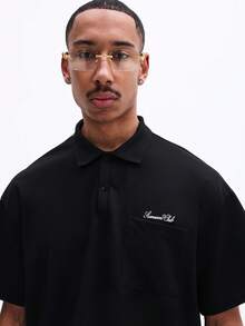 SUMWON Áo polo nam tay ngắn cổ điển với logo thêu, cổ bẻ, thích hợp mặc mùa hè, chơi golf, mặc thường ngày, dáng regular fit. - màu đen - Xem 5