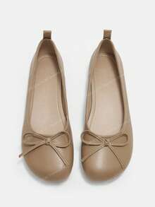 CUCCOO CURVES Women's Casual Versatile Commuter Bow Decor Wide Fit Flats - Khaki - View 1
