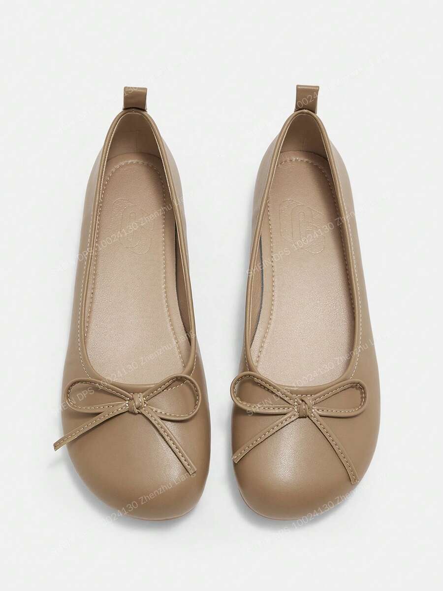 CUCCOO CURVES Women's Casual Versatile Commuter Bow Decor Wide Fit Flats - Khaki - View 1