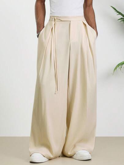 TOKVUE Men Old Money Khaki Relaxed Fit Belt Design Casual Pants,Suitable Formal And Going Out Looks For Men