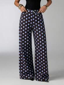 Aloruh Quần jeans nữ dáng rộng, họa tiết chấm bi, có túi, kiểu dáng thường ngày. - Màu xanh lam - Xem 7