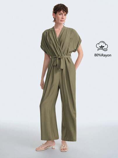 Aalyst Mono casual de mujer con cuello en V y manga corta, estilo de vacaciones