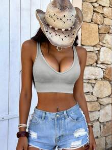 Dewbera 1pc Women's Grey Seamless Padded Sports Bra - Grey - View 5