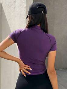 DAZY Camiseta Ajustada de Manga Curta Casual Esportiva Feminina, Verão - Roxo - Visão 4