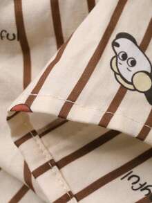 DAZY Young Boy Striped Pattern Long Sleeve Button-Up Top And Pants Pajama Set - Khaki - View 8