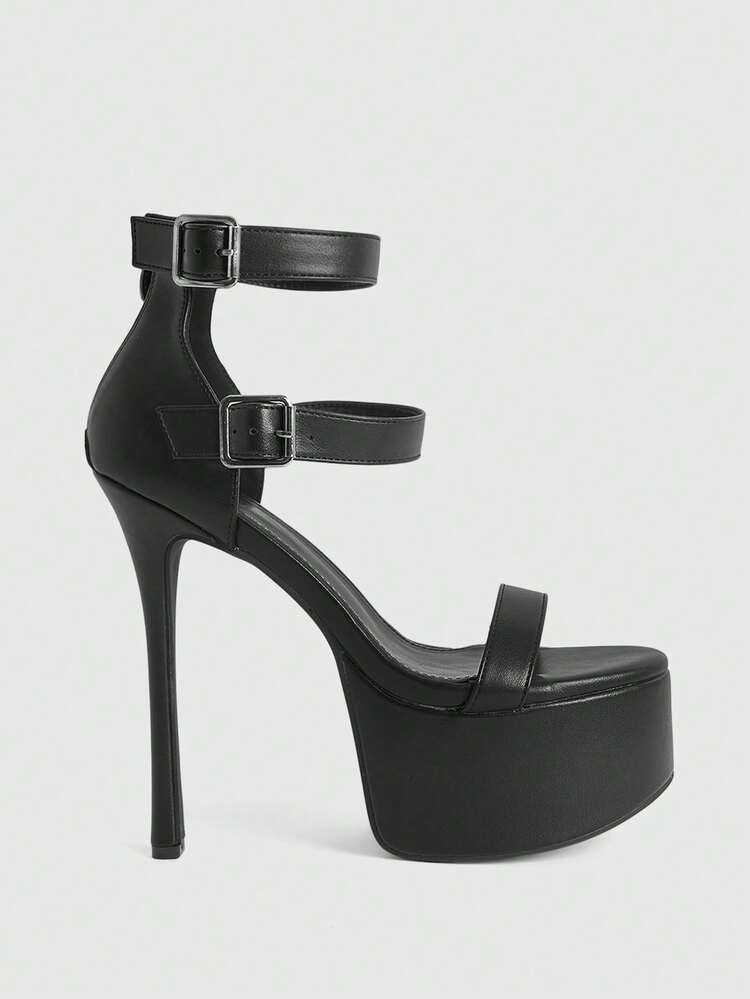 CUCCOO LuxiPop Women's High Heel Waterproof Platform Sandals With Ankle Strap And Back Zipper, Black, Sexy And Fashionable For Nightclub, Suitable For Spring/Summer, Vacation, Travel, 2000s Style Summer Shoes