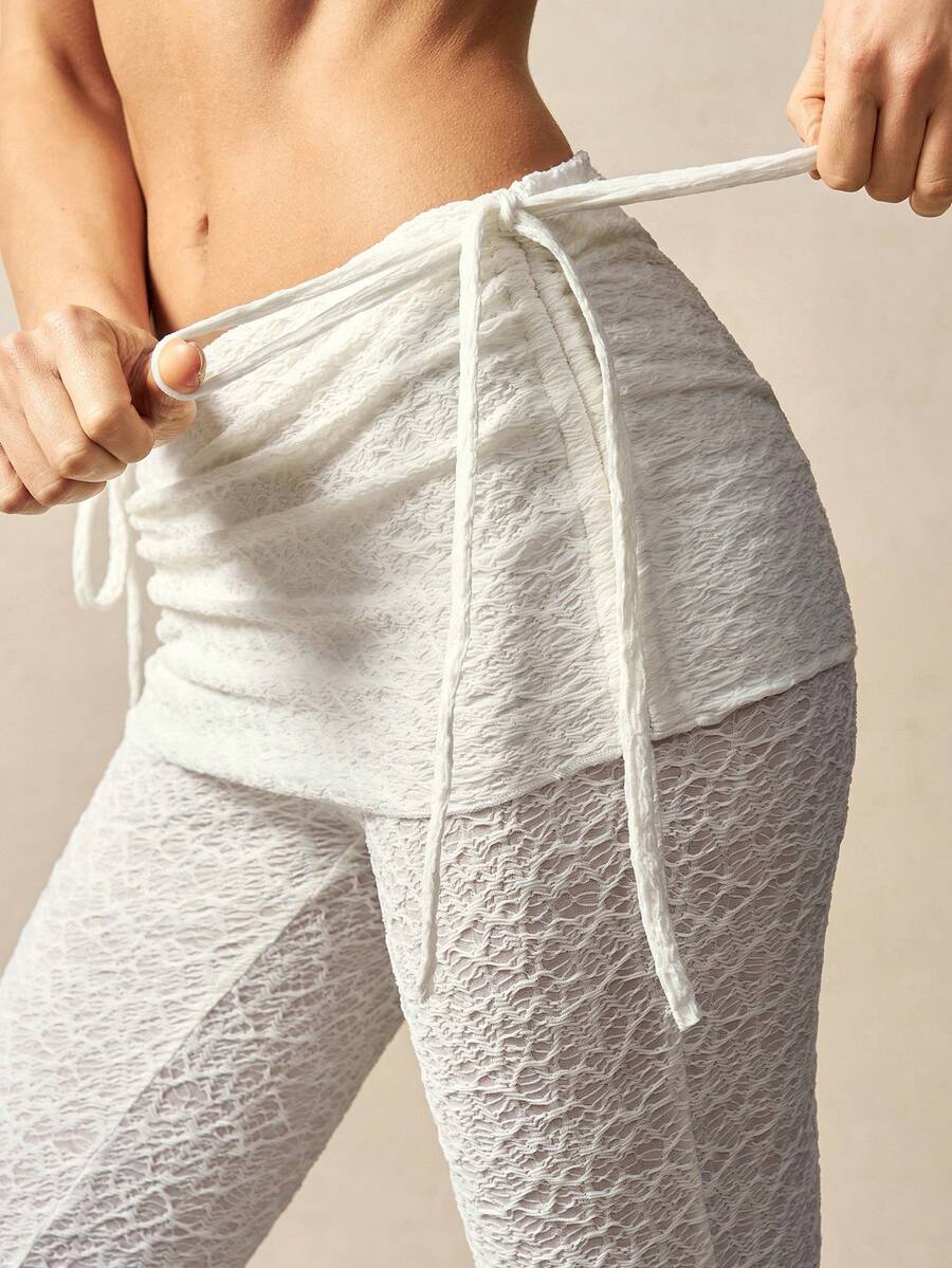 Bohemela 波西米亚风休闲度假风针织喇叭裤（女款） - 白色 - 查看 1