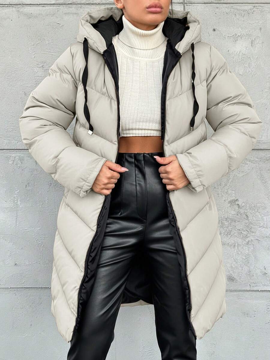 Women Autumn Winter Coats Hiking Camping Black And Silver - 米色 - 查看 1