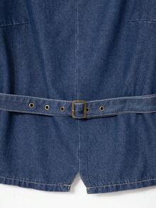 GlowEve Women's V-Neck Ruched Casual Versatile Daily Wear Long Sleeve Denim Blouse - Blue - View 4