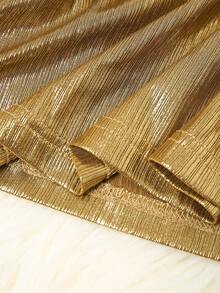 Franclia 优雅吊带深V领罗纹箔面无袖A字春夏连衣裙，金色，优雅女士正式礼服 - 金色 - 查看 6