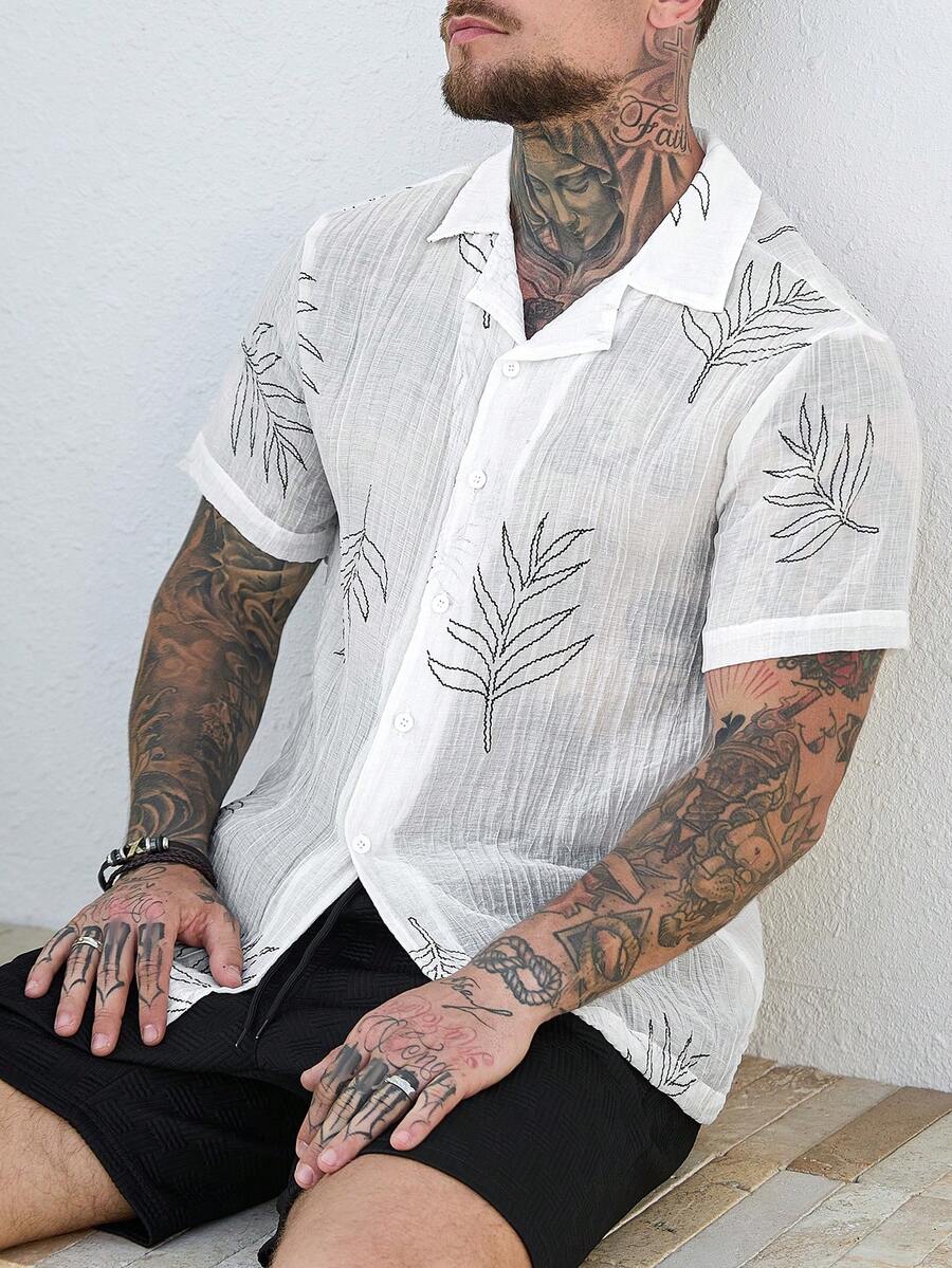 Manfinity CasualCool Men's Vacation Plant Print Short Sleeve Single-Breasted Casual Shirt - Multicolor - View 1