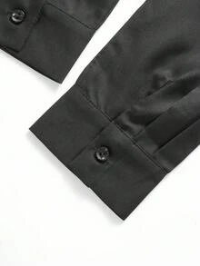 MOTF PREMIUM WOMEN'S SOLID COLOR FOLD PLEATED REGULAR ELEGANT COMMUTER VERSATILE SHIRT, SUITABLE FOR SPRING AND AUTUMN - Black - View 5
