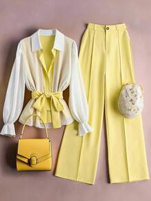 GlowEve CURVE Bộ quần áo dài tay và áo sơ mi màu thanh lịch cỡ lớn, Thu/Đông - Nhiều màu - Xem 1