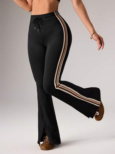 With My Calm 女士运动瑜伽户外健身抽绳腰带撞色侧边饰带阔腿裤